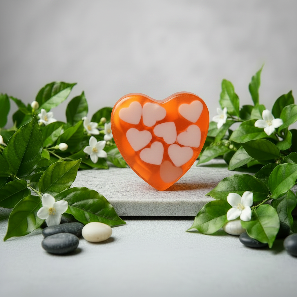 Orange Heart Glycerine Soap with White Heart Embeds